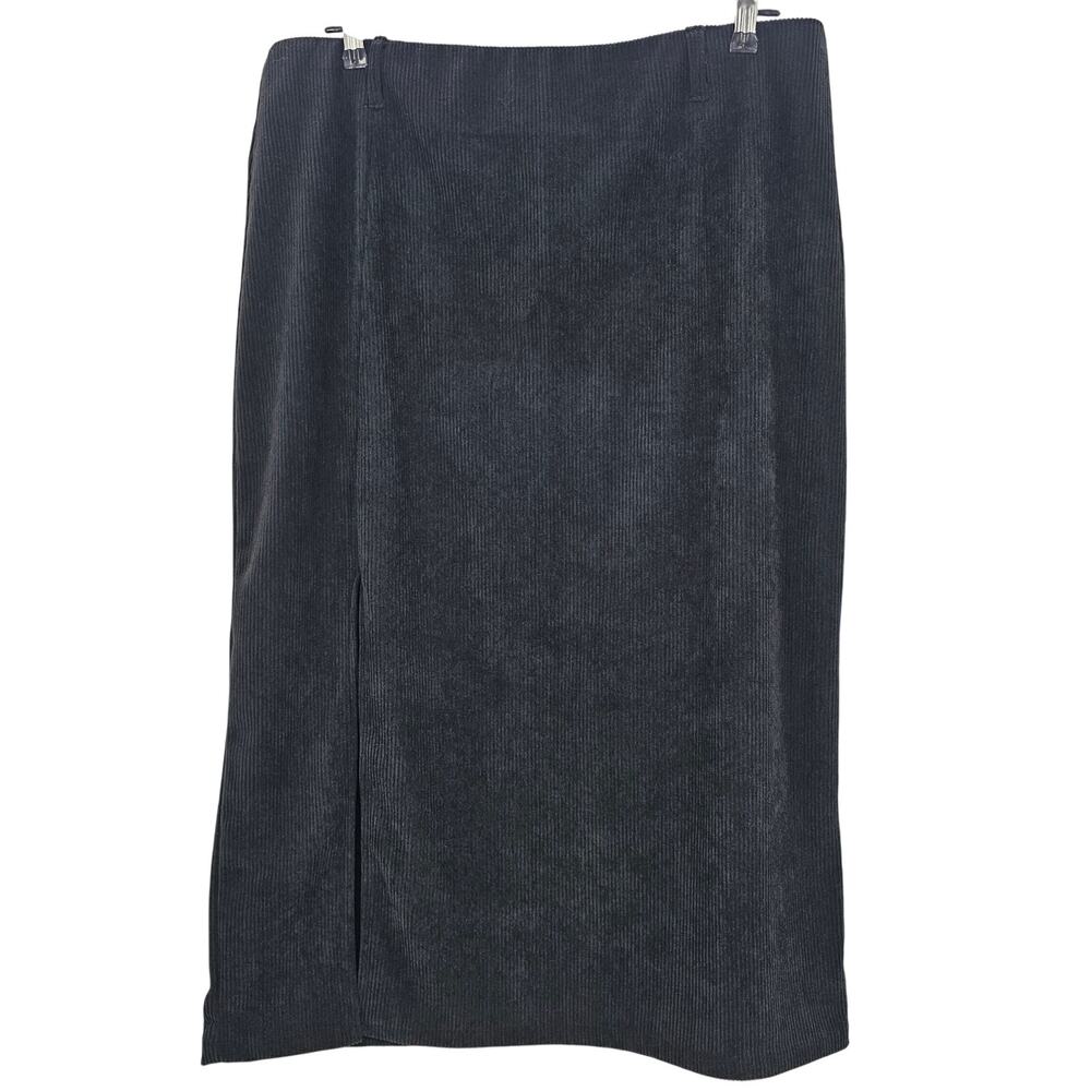 Halara Womans size XL High Waisted Midi Hem Corduroy Casual Skirt Slit Black